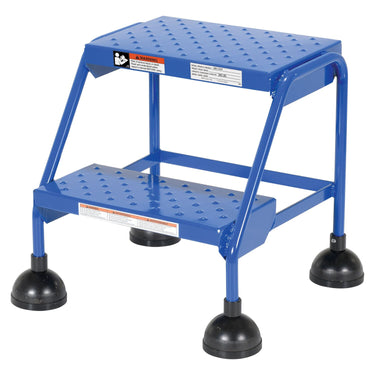 Perforated 2 Step Commercial Spring Loaded Rolling Ladder - Blue